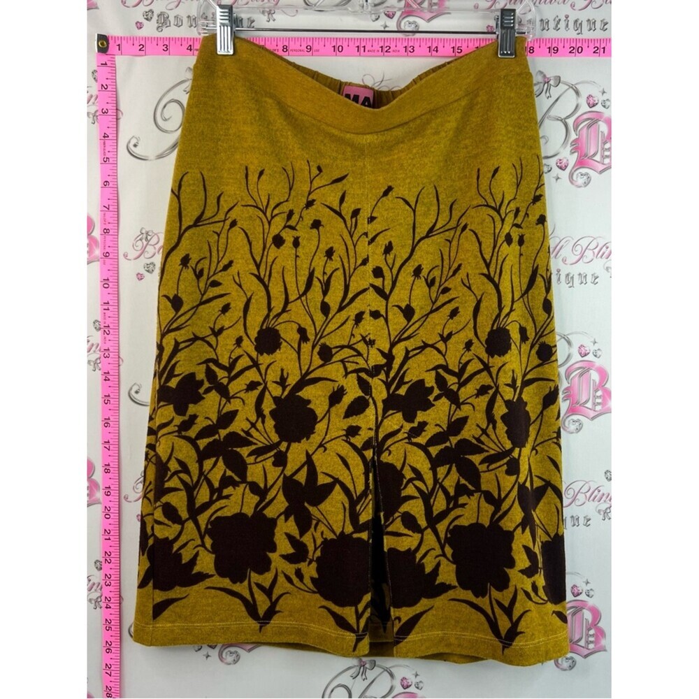 Misa Los Angeles A-Line Skirt with Mustard background with Black Floral Jacquard